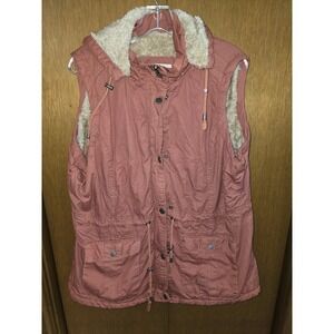 Snobbish Collection Womens Faux Fur Lined Vest Large Zip Snap Front Snap Pockets